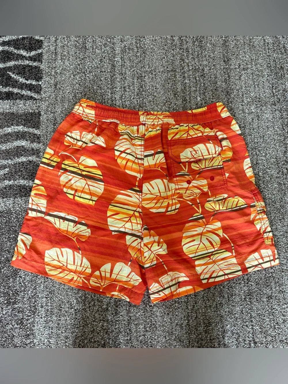 Tommy Bahama Vibrant Orange Leaf Print Swim Trunks Shorts Beach Swimming Large